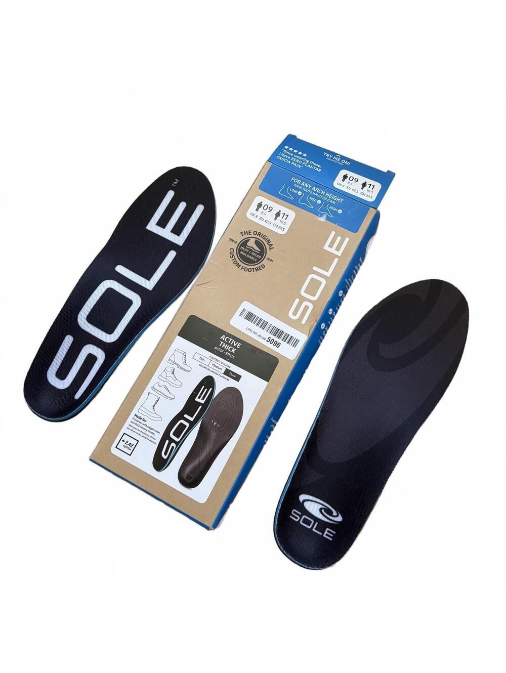 Sole Active Thick Insoles Arch Support Men Size 9 Women Size 11 NWT NIB